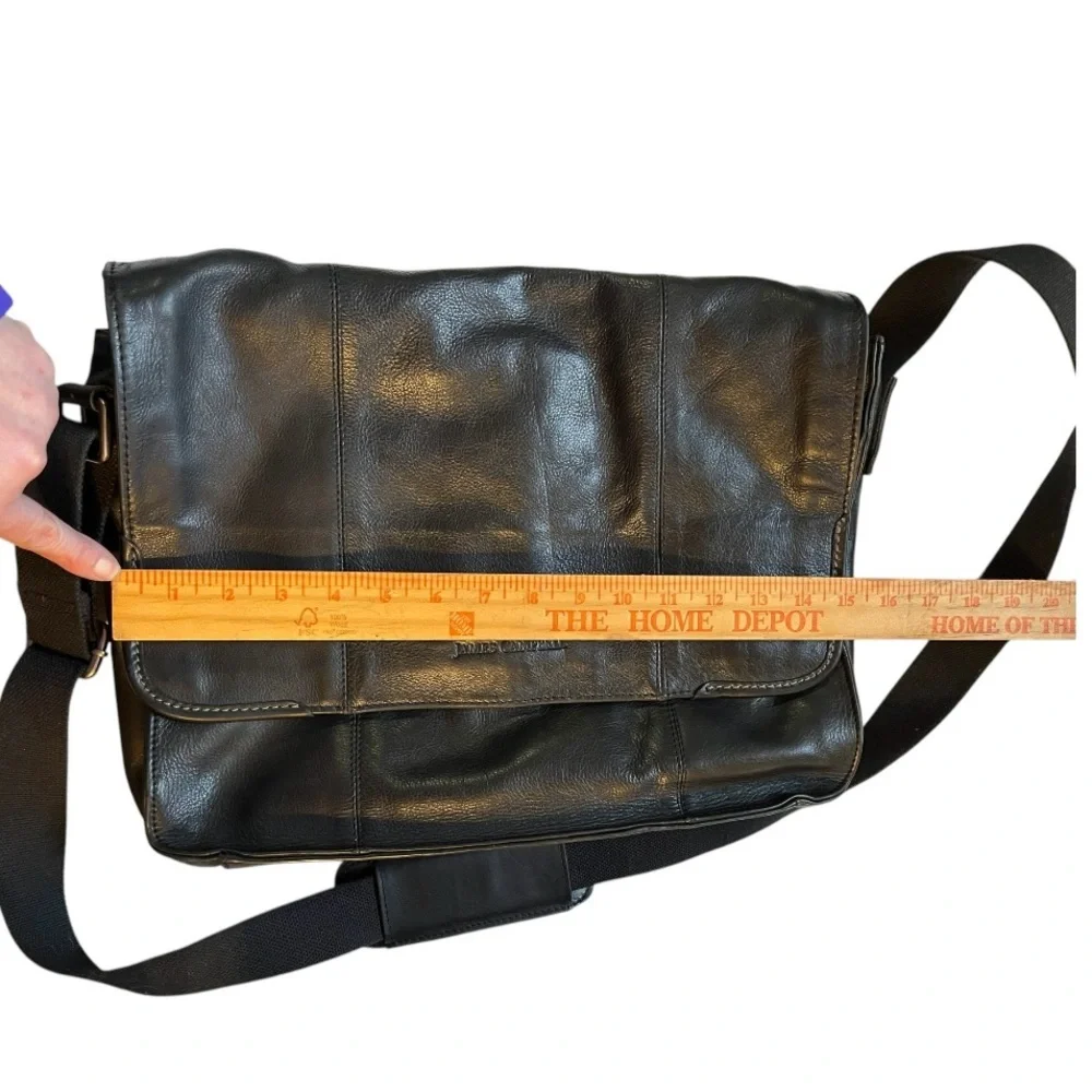James Campbell black leather laptop messenger bag 15” x 11.5” classic versatile